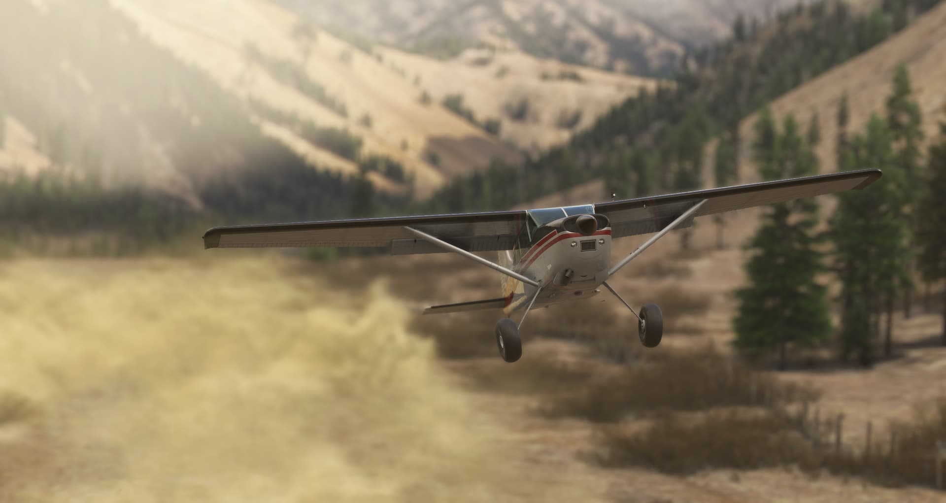 A Cessna high propeller aircraft climbs after takeoff