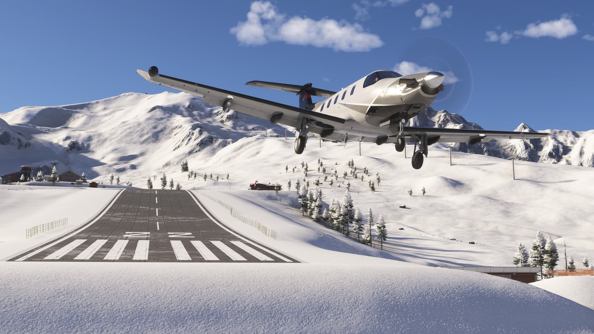 A PC-12 takes off from Courchevel airport, France