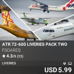 ATR 72-600 Liveries Pack Two by FSoares. USD $5.99