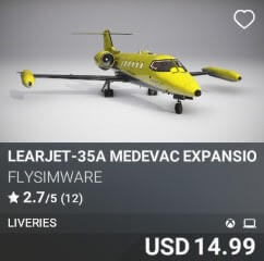 Learjet-35A Medevac Expansion Pack by Flysimware. USD $14.99