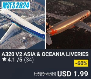 A320 v2 Asia & Oceania Liveries by 4simmers. USD $4.99 (on sale for 1.99)