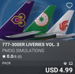777-300ER Liveries Vol. 3 by PMDG Simulations. USD $4.99