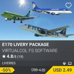 E170 Livery package by Virtualcol FS Software. USD $4.99 (on sale for 2.49)