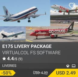 E175 Livery package by Virtualcol FS Software. USD $4.99 (on sale for 2.49)