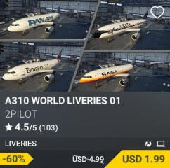 A310 WORLD LIVERIES 01 by 2PILOT. USD $4.99 (on sale for 1.99)