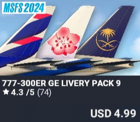 777-300ER GE Livery Pack 9 by Captain Sim. USD $4.99