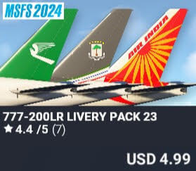 777-200LR Livery Pack 23 by Captain Sim. USD $4.99