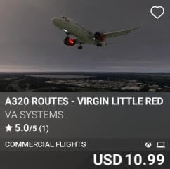 A320 Routes – Virgin Little Red – Vol 1 by VA SYSTEMS. USD $10.99
