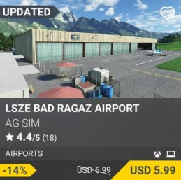 LSZE Bad Ragaz Airfield by AG Sim. USD $6.99 (on sale for 5.99)