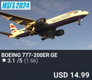 Boeing 777-200ER GE by Captain Sim. USD $14.99