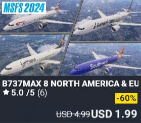 B737MAX 8 NORTH AMERICA & EUROPE LIVERIES by Creator. USD $4.99 (on sale for 1.99)