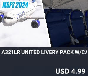 A321LR United Livery Pack w/Cabin by Salt Lake Simulations. USD $4.99