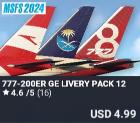 777-200ER GE Livery Pack 12 by Captain Sim. USD $4.99