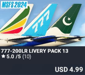 777-200LR Livery Pack 13 by Captain Sim. USD $4.99