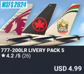 777-200LR Livery Pack 5 by Captain Sim. USD $4.99