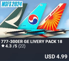 777-300ER GE Livery Pack 18 by Captain Sim. USD $4.99