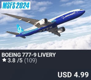 Boeing 777-9 Livery by Captain Sim. USD $4.99