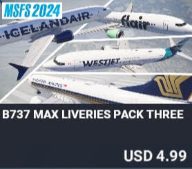 B737 Max Liveries Pack Three by FSoares. USD $4.99