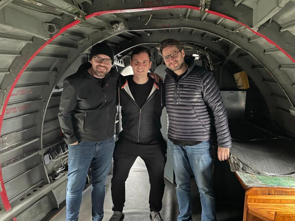 Thomas Livings Head of 3D, Luk Lew Developer, and Lio Crayssac Lead Visual Artist