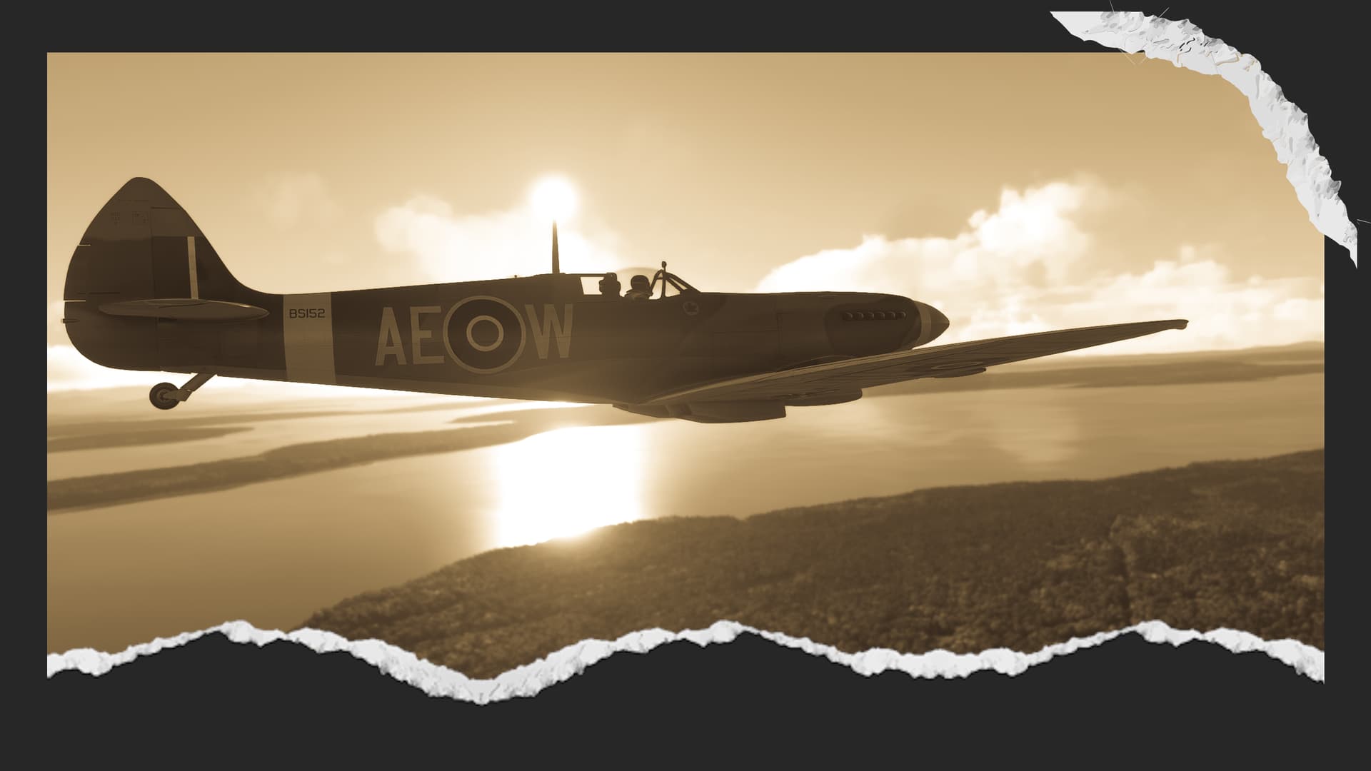 A Spitfire in flight through the view of a vintage camera