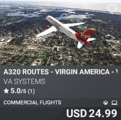 A320 Routes - Virgin America - Vol 2 by VA SYSTEMS. USD $24.99