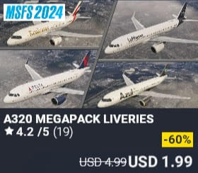 A320 MEGAPACK LIVERIES by 2PILOT. USD $4.99 (on sale for 1.99)