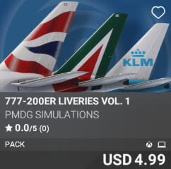 777-200ER Liveries Vol. 1 by PMDG Simulations. USD $4.99