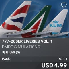 777-200ER Liveries Vol. 1 by PMDG Simulations. USD $4.99