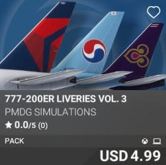 777-200ER Liveries Vol. 3 by PMDG Simulations. USD $4.99