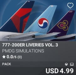 777-200ER Liveries Vol. 3 by PMDG Simulations. USD $4.99