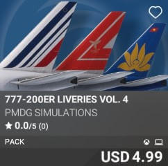 777-200ER Liveries Vol. 4 by PMDG Simulations. USD $4.99