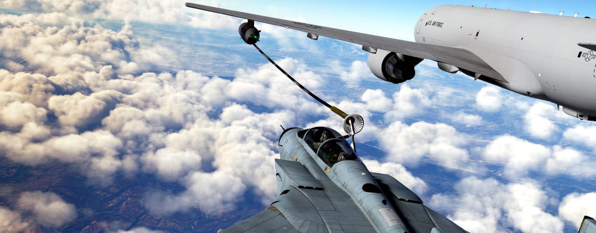 A Tornado fighter jet refuels from a KC-135 tanker aircraft
