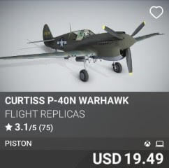 Curtiss P-40N Warhawk by Flight Replicas. USD $19.49