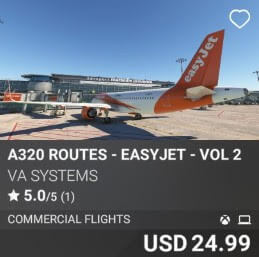 A320 Routes - EasyJet - Vol 2 by VA SYSTEMS. USD $24.99