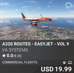 A320 Routes - EasyJet - Vol 9 by VA SYSTEMS. USD $19.99