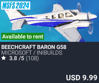 Beechcraft Baron G58 by Microsoft / iniBuilds. USD $9.99