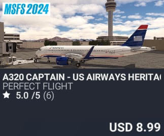 A320 Captain - US Airways Heritage by Perfect Flight. USD $8.99