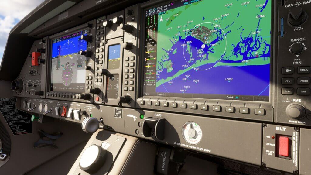 A cockpit view of the PDF and MFD