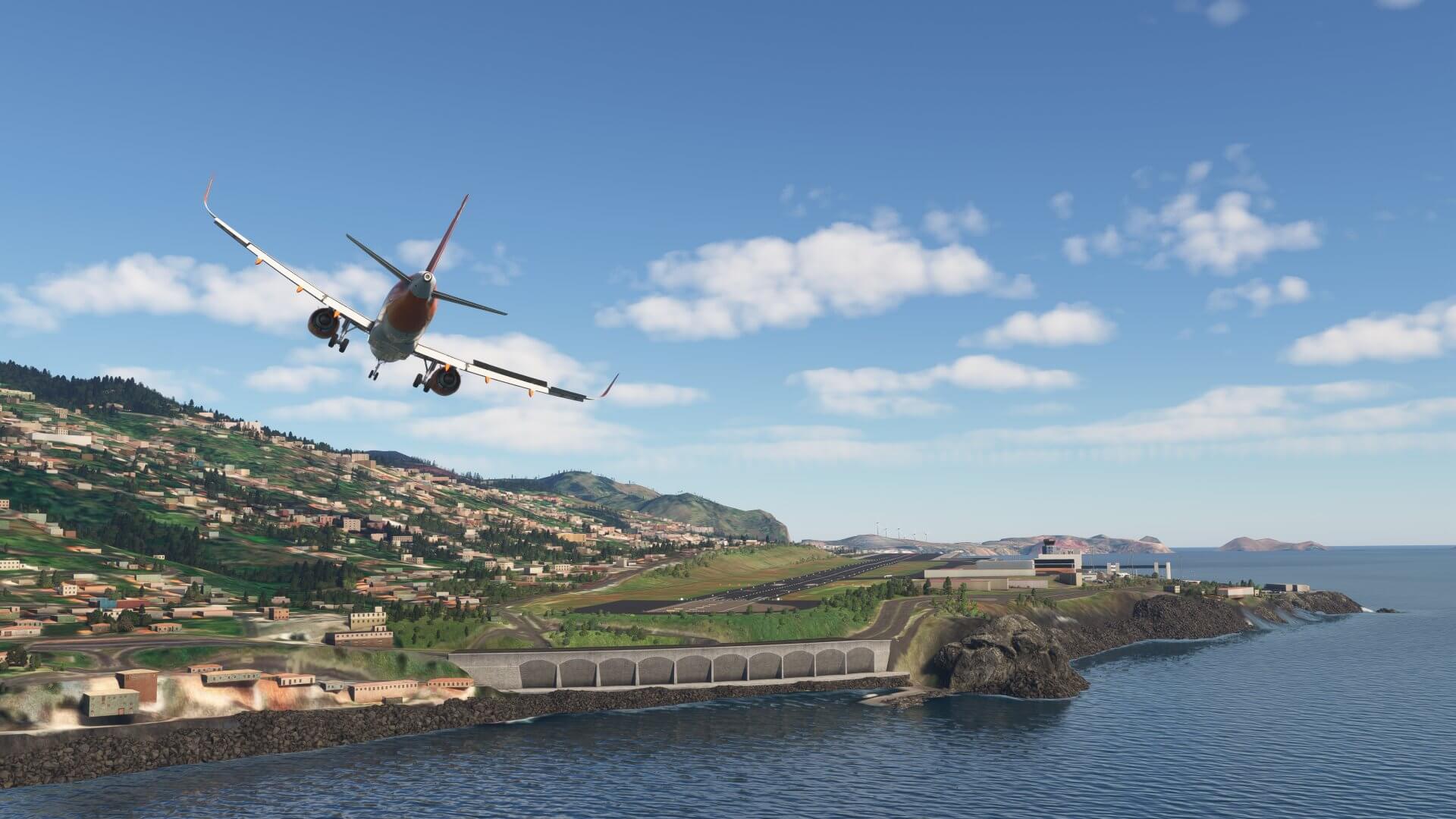 An Airbus A320 NEO turnes for final approach into Madeira Airport
