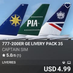 777-200ER GE Livery Pack 35 by Captain Sim. USD $4.99