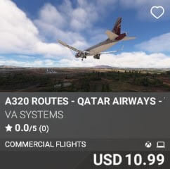 A320 Routes - Qatar Airways - Vol 7 by VA SYSTEMS. USD $10.99