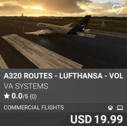 A320 Routes - Lufthansa - Vol 3 by VA SYSTEMS. USD $19.99