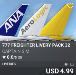 777 Freighter Livery Pack 32 by Captain Sim. USD $4.99