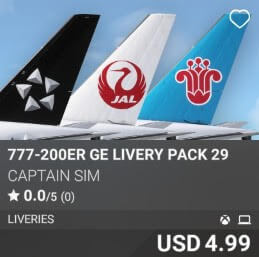 777-200ER GE Livery Pack 29 by Captain Sim. USD $4.99