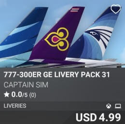 777-300ER GE Livery Pack 31 by Captain Sim. USD $4.99