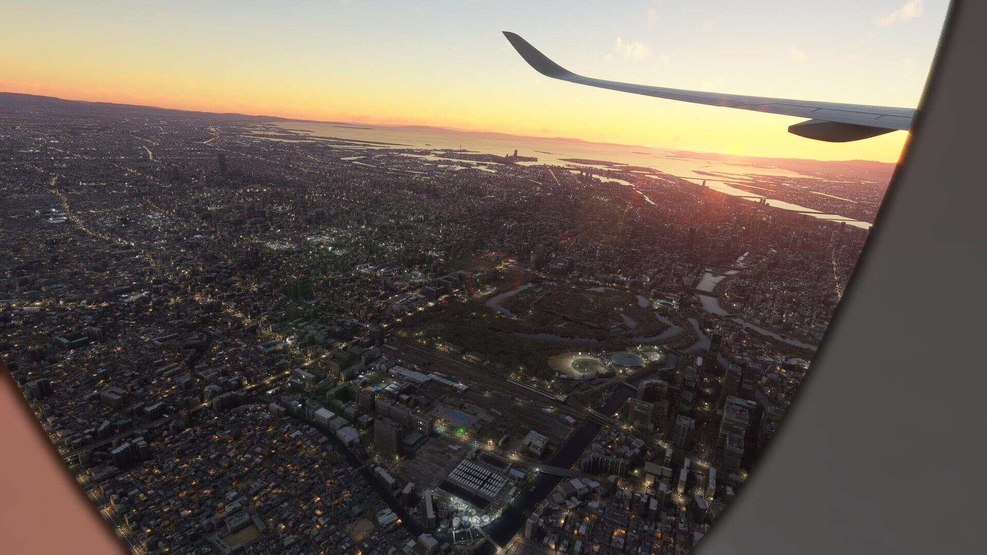 A view of Osaka, Japan from an airliners window
