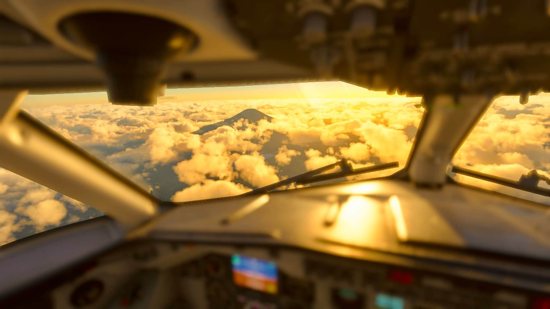 The view of Mount Fuji from the flight deck of an airliner