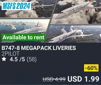 B747-8 MEGAPACK LIVERIES by 2PILOT. USD $4.99 (on sale for 1.99)
