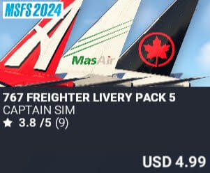 767 Freighter Livery Pack 5 by Captain Sim. USD $4.99