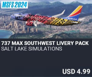 737 Max Southwest Livery Pack by Salt Lake Simulations. USD $4.99